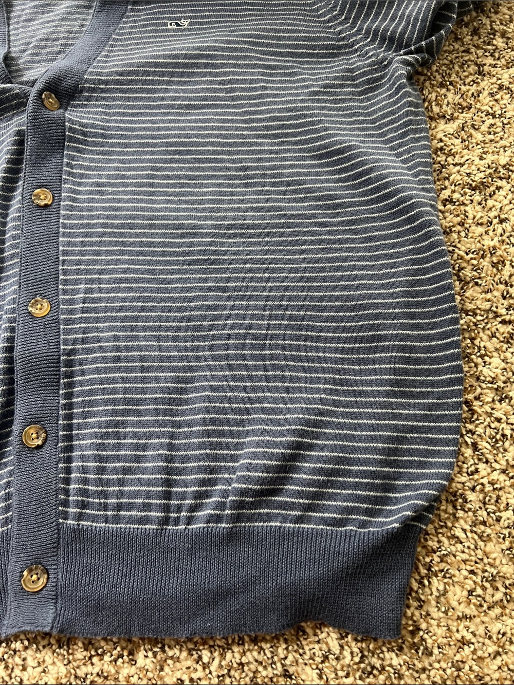 Vineyard Vines Men XL Navy Blue White Striped Cardigan 5 Button Cotton Wool Long - Picture 7 of 7